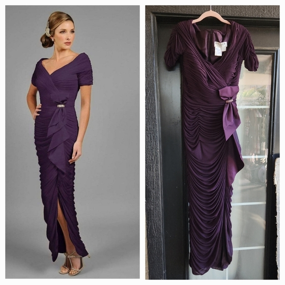 Purple Flutter Sleeve V-Neck Maxi Gown - Picture 1 of 4